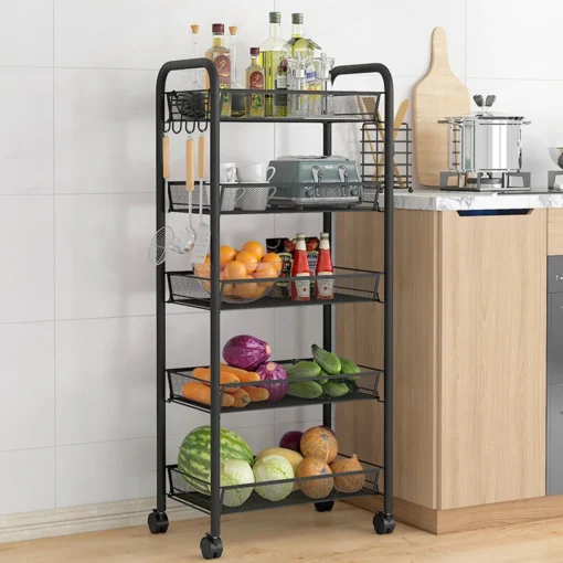 Multi-layer Storage Cart Rolling Wheels Kitchen Storage Organizer Household Rack Food Truck with Full Kitchen - Image 4