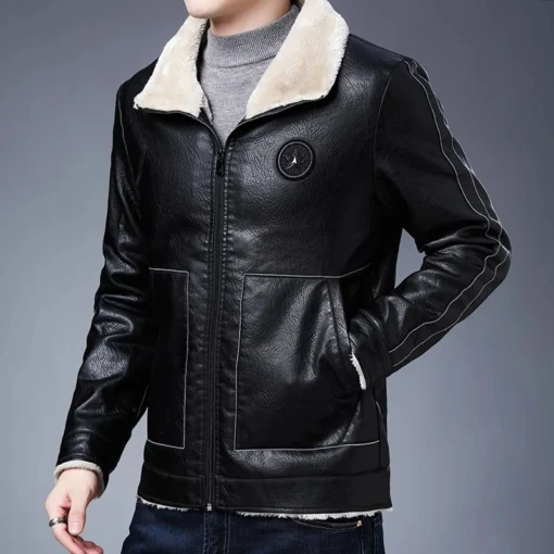 New Men's Leather Jackets Autumn Casual Business Motorcycle PU Jacket Biker Leather Coats Fleece Thick Winter Mens Clothing - Image 2