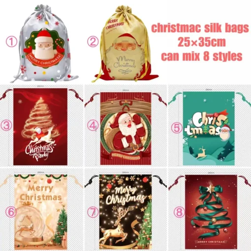 Christmas festival gift satin bags bundle package bag with drawstring rope shopping soft silk bag custom logo for wig hair