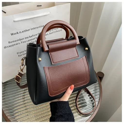 factory Retro new fashion color contrast handbag large capacity bucket womens messenger tote bags - Image 2