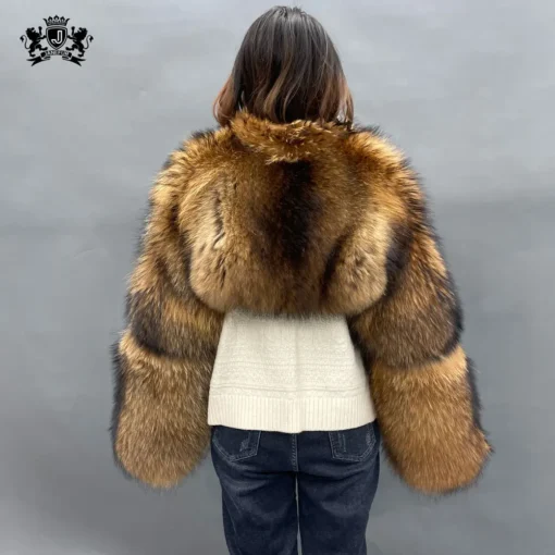 Janefur Hot Sale Winter Wram Short Top Custom Cropped Real Raccoon Fur Coat Women - Image 5