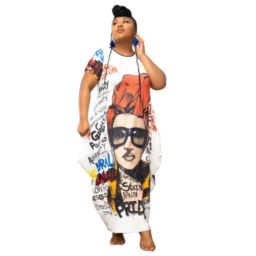 African ladies Y2K casual plus size face letter print loose long dress fat women elegant outfit clothing clothes with pocket - Image 5