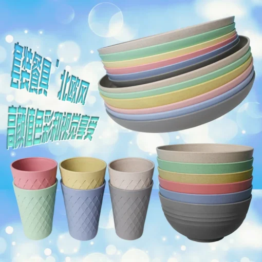 6 tableware set high quality mixed color kitchen utensils plate bowl nordic tableware set - Image 2