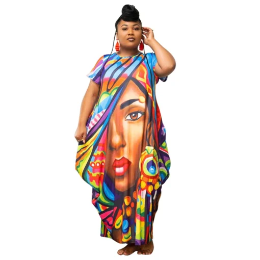 African ladies Y2K casual plus size face letter print loose long dress fat women elegant outfit clothing clothes with pocket - Image 3