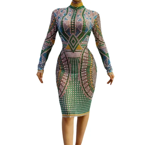 Sexy African Colorful Rhinestone Slim Fit Birthday Wedding Ball Hip Wrapped Dress Cocktail Club Dress Women Formal Prom Dress - Image 6