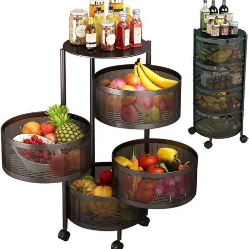 Cheap Vegetable And Basket Storage Shelf Metal Plastic round 4 Tier Or Fruit Rack Kitchen - Image 6