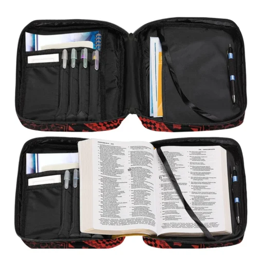 Wholesale Red Tribal Digital Printing Men Women Bible Cover Bible Carrying Bag with Book Stand Handle Zipper and Multi-Pockets - Image 5