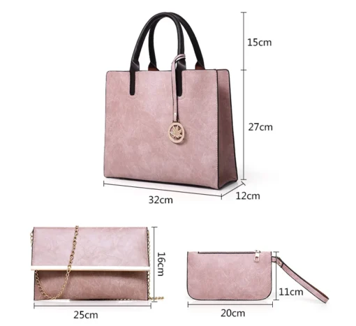 Ready To Ship Hot Selling Faux Leather Hand Bags 3 Pieces Ladies Handbags Sets Women Bags