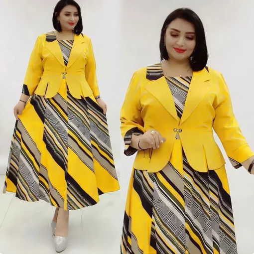 Woman Spring Autumn Dress Set African Plus Size Printed 2 Piece Set Office Lady Clothing Coat + Dress Casual Long Dress Suits - Image 6