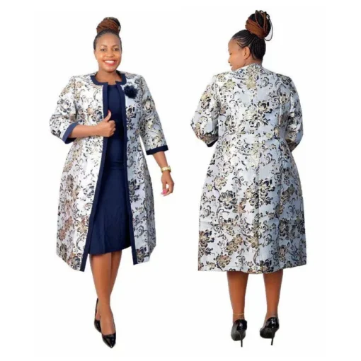 Long jacket with dress set for wedding ,african clothes plus size office ladies dresses for women two piece set - Image 6