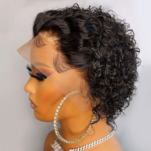 Natural Color 13x1 Lace Front Wig Virgin Human Hair 6 inches Pixie Cut Wig Natural Short Pixie Wig Human hair For Black Women