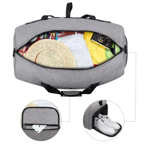 Multifunctional Portable Foldable Sports Travel Bag Waterproof Gym Overnight Duffel Bag With Shoe Compartment - Image 4