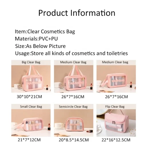 Custom Cosmetic Bag Zipper Waterproof Portable Women Travel Clear Makeup Bag With Logo - Image 5