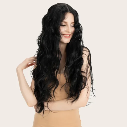 Body wave Synthetic lace front wig with baby hair with closure and fake skin heat resistant Synthetic hair wigs for black women - Image 4