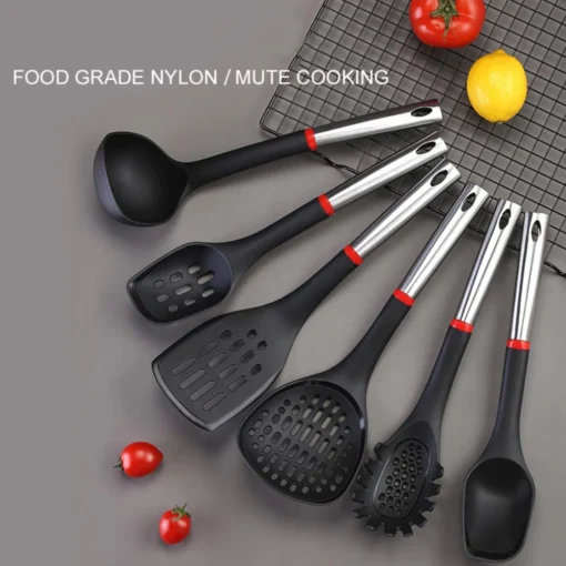 BPA-Free High-Grade Stainless Steel Cooking Utensil Set Heat Resistant Non-Stick Silicone Spatula and Turners for Kitchen Use