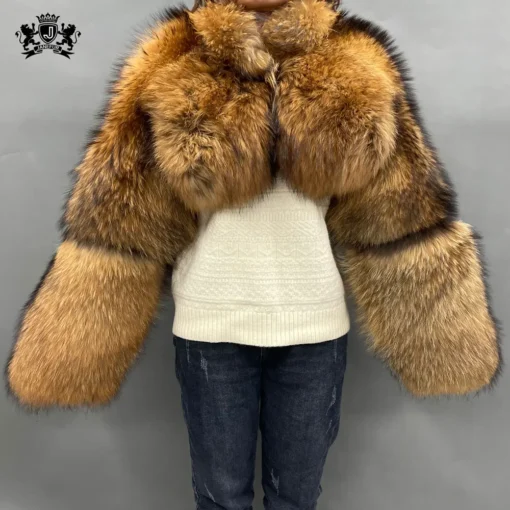 Janefur Hot Sale Winter Wram Short Top Custom Cropped Real Raccoon Fur Coat Women - Image 3