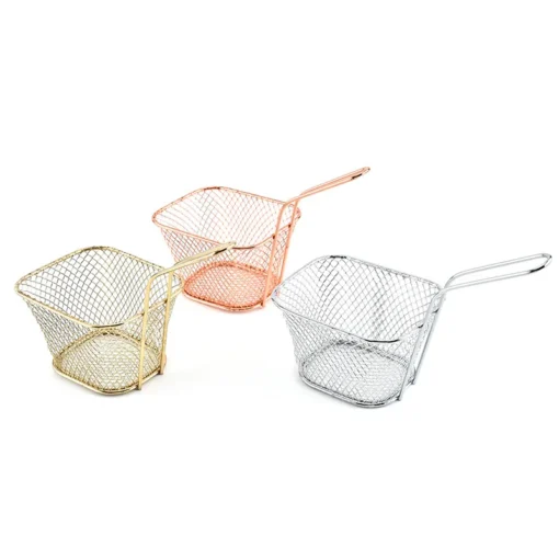 Rose Gold Metal Mesh French Chip Frying Serving Food Presentation Tableware Fry Basket For Kitchen - Image 3