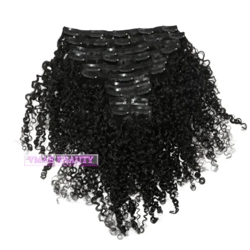 VMAE Clip Ins Mongolian Raw Virgin Natural Black 100g Natural Black Afro Kinky Curly Clip In Extensions Human Hair - Image 4