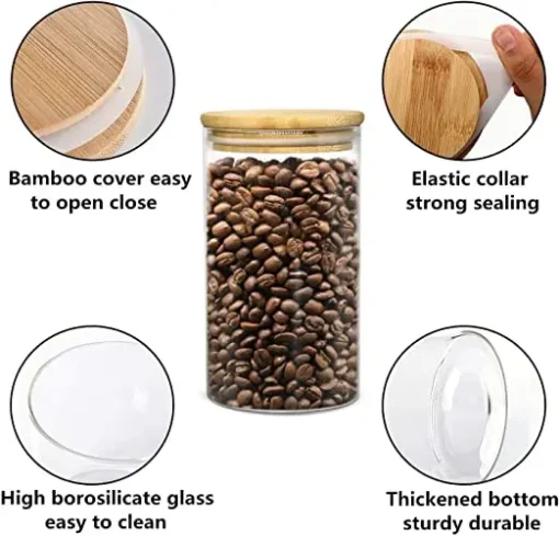 Stackable Kitchen Canisters Set Clear Glass Jars for Home Kitchen Thicken Airtight Food Storage jars with Wood bamboo lid - Image 4