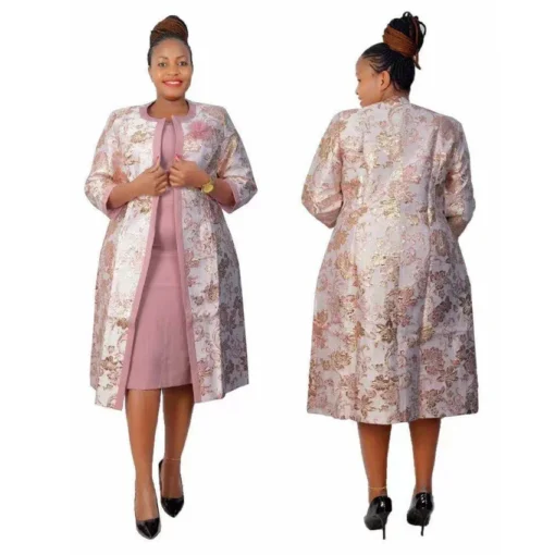 Long jacket with dress set for wedding ,african clothes plus size office ladies dresses for women two piece set - Image 3