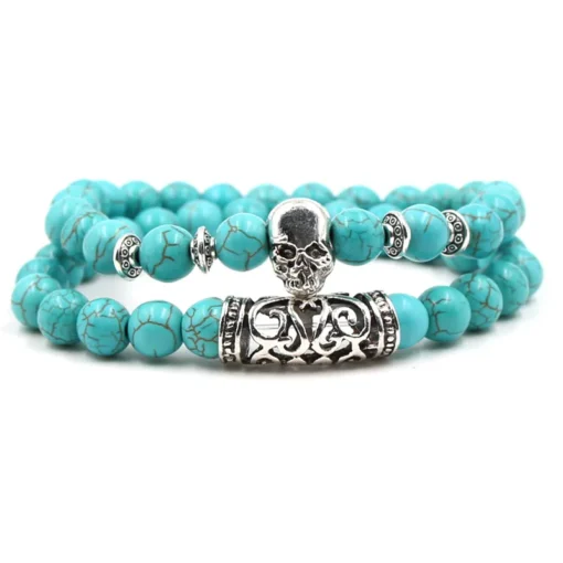 Bohemian 8mm Chain and Bead Bracelet Set Stone Silver Lion Owl Buddha Head Bracelet Jewelry Sets Turquoise Natural for Men High - Image 3