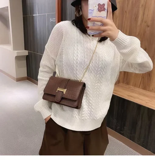 Shoulder bag stone slung summer new embossed solid color small square bag shopping storage large size office school bag - Image 3