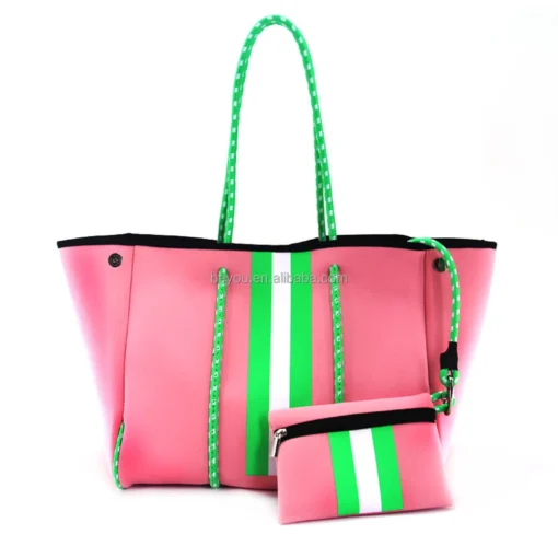 Pink Green Checkerboard Women's Fashion All Season Casual Knit Bag  Checked Plaid Shopping Bags Shoulder Tote Handbags - Image 4