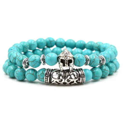 Bohemian 8mm Chain and Bead Bracelet Set Stone Silver Lion Owl Buddha Head Bracelet Jewelry Sets Turquoise Natural for Men High - Image 2