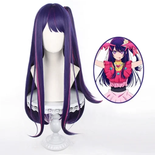 Wholesale 80cm Long Straight Purple Pink Mixed Oshi no Ko Anime Ai Hoshino Wig Synthetic Cosplay Costume Wig With One Ponytail