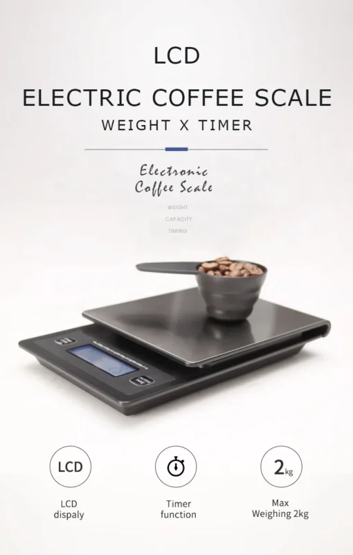 MOJAE New LCD Display Stainless Steel  ABS 2kg Kitchen Coffee Scale with Timer - Image 2