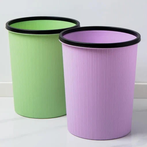 Grid Round Trash Can Garbage Bins Waste Bins Design PP New Robust Material Striped for Kitchen and Home Use Plastic Utensils - Image 4