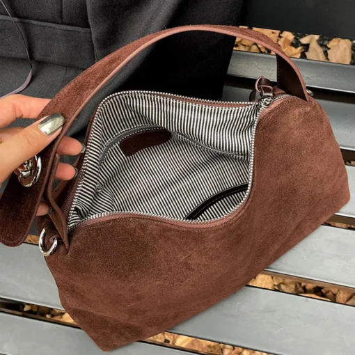 2024 Luxury Fashion Women Genuine Leather Suede Bag Frosted Messenger Shoulder Crossbody Hand Bag for Ladies Pillow Handbag - Image 3