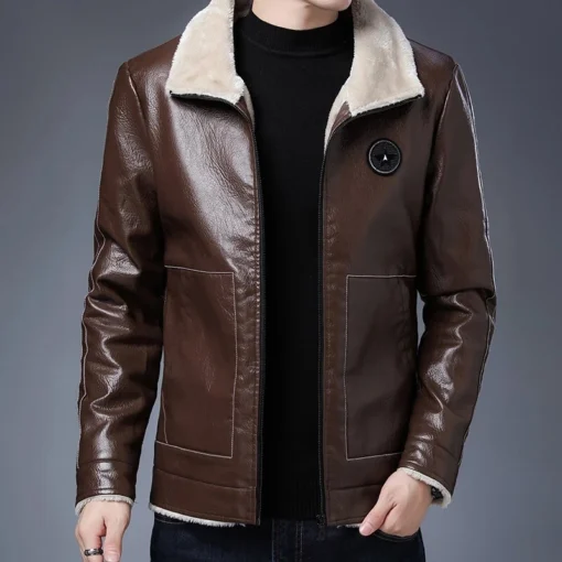 New Men's Leather Jackets Autumn Casual Business Motorcycle PU Jacket Biker Leather Coats Fleece Thick Winter Mens Clothing - Image 3