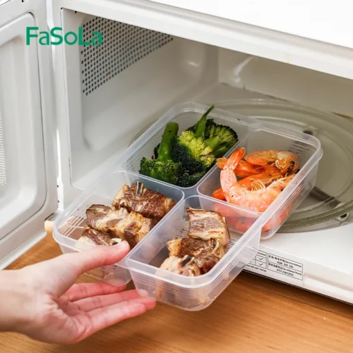 FaSoLa 4 Compartments Rectangle Pantry Storage Bin with Lid Refrigerator Organizer Bin Fridge Organizer for Freezers Kitchen - Image 5