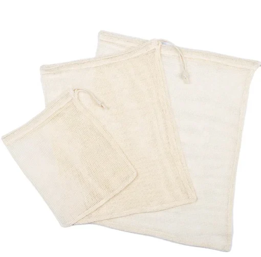 2019 Brand GOTS New Organic Eco Friendly Reusable Produce Drawstring Cotton Mesh Bags For Fruits and Vegetables - Image 6