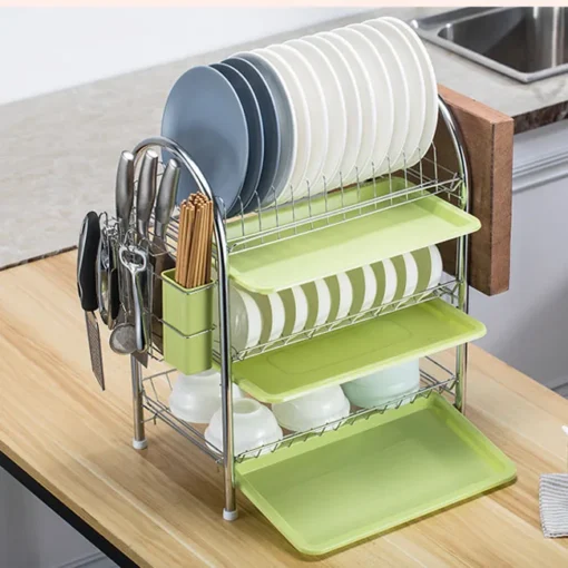 Dish Drying Rack 3 Tier 304 Stainless Steel Utensil Holder Cutting Board Holder Dish Drain Board Kitchen - Image 3