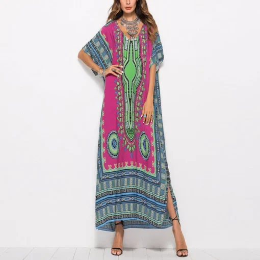 African Bazin Clothes Print Dress African  dashiki  New for Women Fashion Clothing Green Summer Ethnic Cotton OEM Africa Style - Image 4