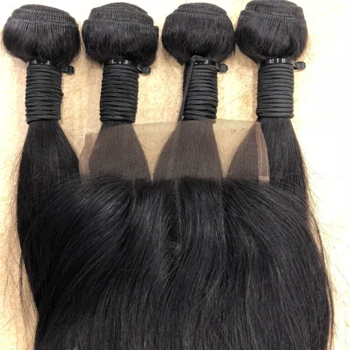 packet hair 100% cambodian virgin remy hair bundle closure 18"18"18"18" +14" 10A  closure and 4 bundles hair - Image 4