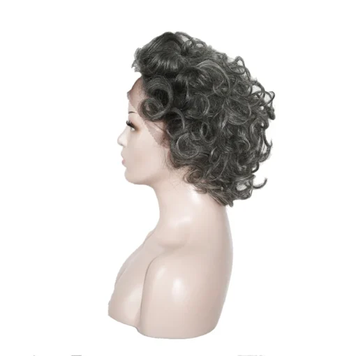 high quality 130%  desnsity wholesale short curly 100 human hair grey wig for woman - Image 5