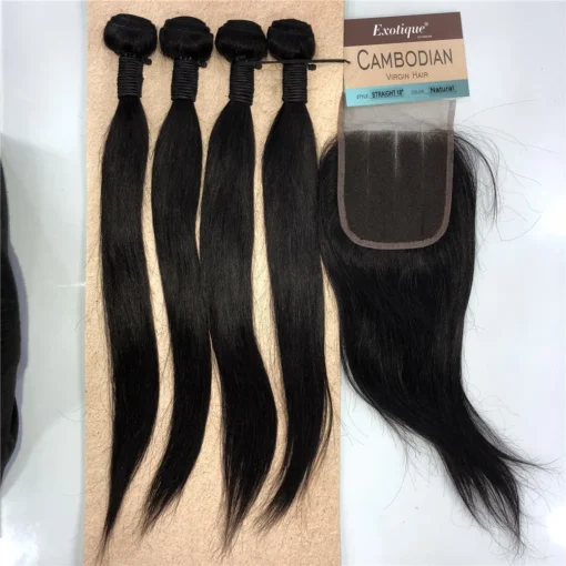 packet hair 100% cambodian virgin remy hair bundle closure 18"18"18"18" +14" 10A  closure and 4 bundles hair - Image 5