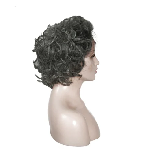 high quality 130%  desnsity wholesale short curly 100 human hair grey wig for woman