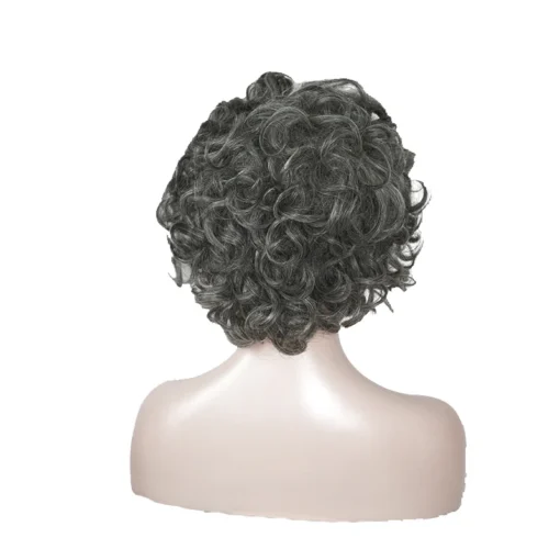 high quality 130%  desnsity wholesale short curly 100 human hair grey wig for woman - Image 2