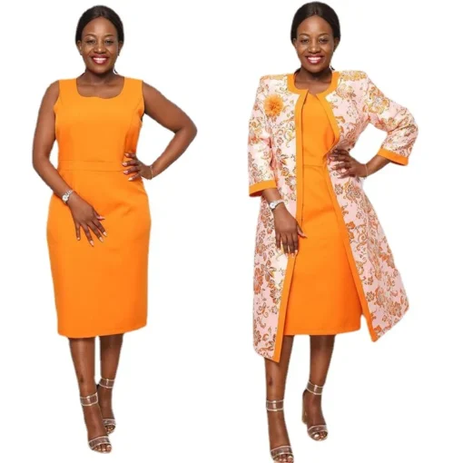 Long jacket with dress set for wedding ,african clothes plus size office ladies dresses for women two piece set