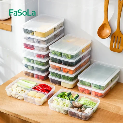 FaSoLa 4 Compartments Rectangle Pantry Storage Bin with Lid Refrigerator Organizer Bin Fridge Organizer for Freezers Kitchen - Image 6