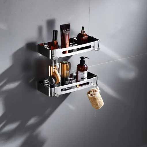 Bathroom Accessories Wall Shelf Kitchen Organizer Sucker Wall Mounted Stainless Steel Storage Corner Shelf Kitchen