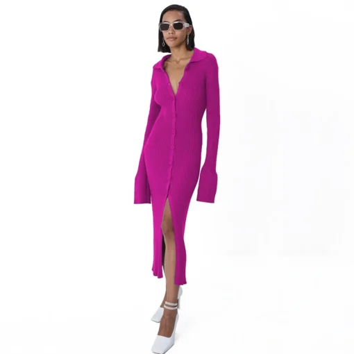 Women's Button Down Long Sleeve Cardigan Outerwear sexy Sweater Dress ladies Bodycon Party winter Maxi Dress women clothing - Image 4