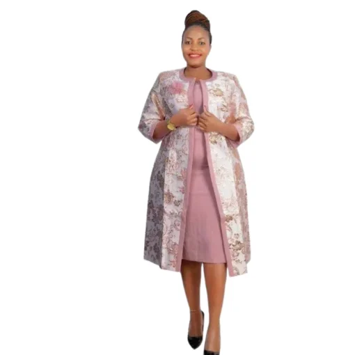 Long jacket with dress set for wedding ,african clothes plus size office ladies dresses for women two piece set - Image 2