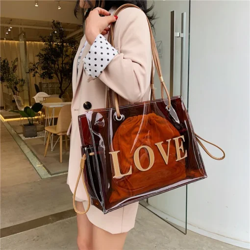 Summer New Transparent PVC Plastic Shoulder Shopping Beach Leisure Clear Purses and Luxury Handbags Tote Bags for Women - Image 6