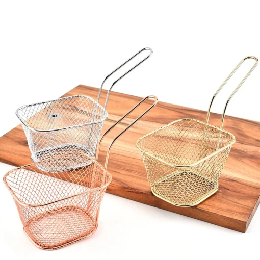 Rose Gold Metal Mesh French Chip Frying Serving Food Presentation Tableware Fry Basket For Kitchen - Image 2