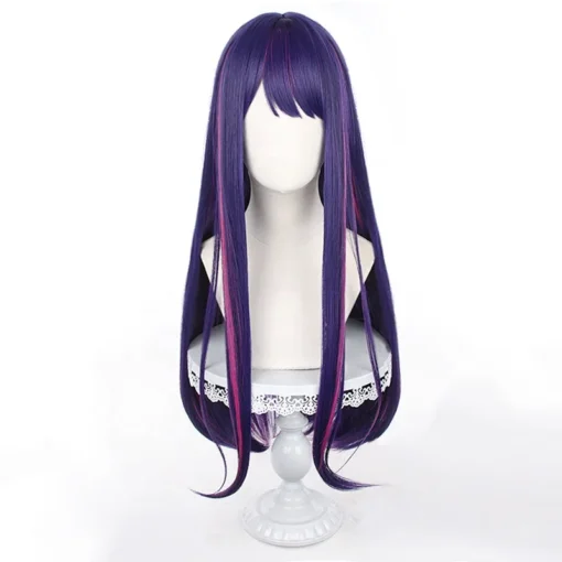 Wholesale 80cm Long Straight Purple Pink Mixed Oshi no Ko Anime Ai Hoshino Wig Synthetic Cosplay Costume Wig With One Ponytail - Image 4